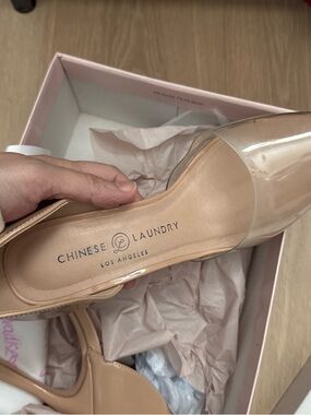 Chinese Laundry Beige Clear Slingback Pointed Pump